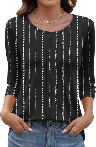 LOMON 3/4 طول كم المرأة بلايز عادية Crewneck الربيع الصيف مطوي تونك القمم عطلة الشاطئ تي شيرت in Saudi Arabia