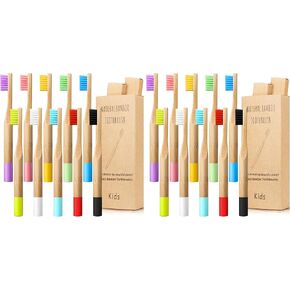 10 Pieces Kids Bamboo Toothbrush Natural Soft Bristle Toothbrush Wooden Toothbrushes Toddlers Adults Natural Wood Organic Toothbrush BPA-Free Color Travel(Kids) in Kuwait