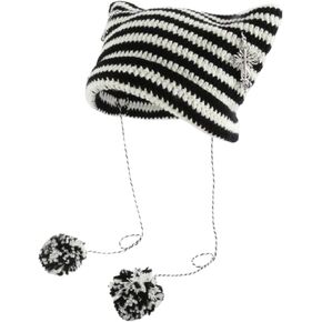 Women Y2k Gothic Knitted Winter Hats Grunge Emo Alt Crochet Beanies Striped Color Block Cat Ear Hat Y2k Accessories in Kuwait
