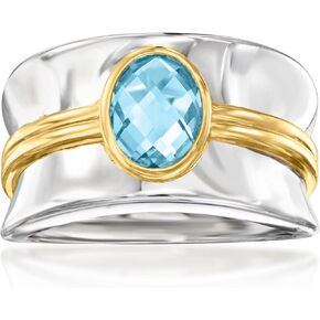 Ross-Simons 1.20 Carat Swiss Blue Topaz Ring in Sterling Silver and 18kt Gold Over Sterling in Saudi Arabia