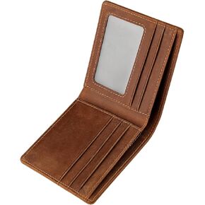 Men's Slim Bifold Wallet with RFID Blocking | Genuine Leather | Compact 4.3" x 3.5" Design | 6 Card Slots, 2 Cash Pockets & ID Window | Horizontal Front/Back Pocket Wallet with Gift Box (Brown) in Saudi Arabia