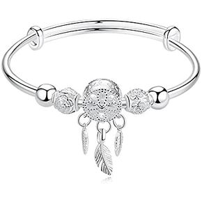 Vintage Handmade 925 Sterling Silver Dream Catcher Bracelet Hand Bangle, Carved Adjustable Bangle Gift For Women in Birthdays, Anniversaries, Holidays And Other Special Occasions (Silver) in Saudi Arabia
