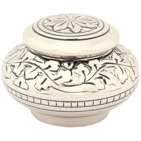 Leaves of Silver Round Keepsake Cremation Urn for Ashes, Brass, Silver Urn, Keepsake Sized Cremation Urn, 2 Inches High in Kuwait