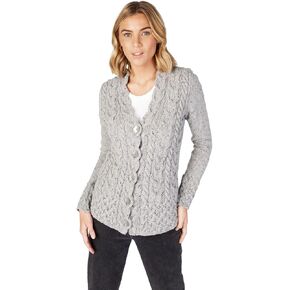 Irish Sweater Cardigan for Women's Aran Merino Wool Cardigan with Buttons Made in Ireland in Saudi Arabia