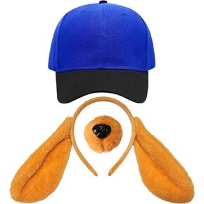 Cuteowl 4pcs Dog Hero Costume Accessories Adults-Hat/Dog Ears Headband/Nose for Men Women Book Day Cosplay Party Set Dark Blue in Saudi Arabia
