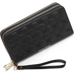 Genuine Leather Wallet for Women RFID Blocking Credit Card Holder with Double Zipper Phone Wristlet Purse (Red) in Kuwait