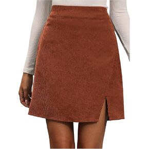 SHENHE Women's Solid Color High Waist Split Hem Fall Corduroy Mini Skirt in Kuwait