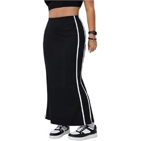 تنورة طويلة نسائية من Milumia بمقاس كبير مخططة على الجانب بخصر عالٍ، تنانير طويلة كاجوال in Kuwait