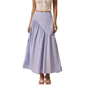 تنورة طويلة للسيدات من Milumia مطبوعة مخططة ذات طبقات وكشكشة واسعة على شكل حرف A تنانير طويلة in Kuwait