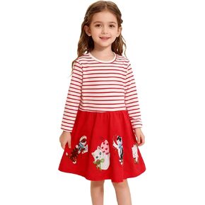 Hongshilian Girls Cartoon Dress Applique Party Dresses Casual Jersey Cotton Long-Sleeved in Kuwait