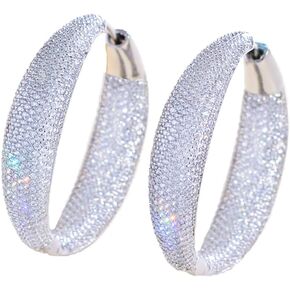 Cubic Zirconia Big Round Hoop Earrings, White Gold Plated Statement Dangle, 532pcs Clear CZ Crystal Paved, Wedding Party Jewelry for Women in Saudi Arabia