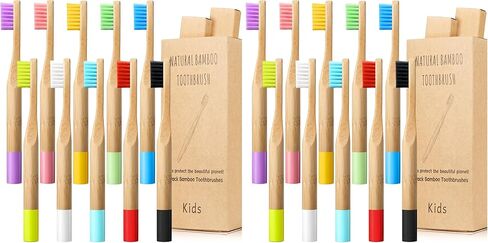 10 Pieces Kids Bamboo Toothbrush Natural Soft Bristle Toothbrush Wooden Toothbrushes Toddlers Adults Natural Wood Organic Toothbrush BPA-Free Color Travel(Kids) in Kuwait