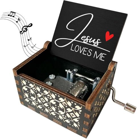 Jesus Loves Me Music Box Wooden Musical Box for Christians Wood Minimalism Music Box for Faith Based Gifts Vintage Hand Crank Musical Box for Religious Gifts Spiritual Gifts for Women - JRM834 in Saudi Arabia