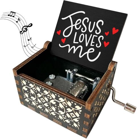 Jesus Loves Me Music Box Wooden Musical Box for Christians Wood Minimalism Music Box for Faith Based Gifts Vintage Hand Crank Musical Box for Religious Gifts Spiritual Gifts for Women - JRM834 in Saudi Arabia