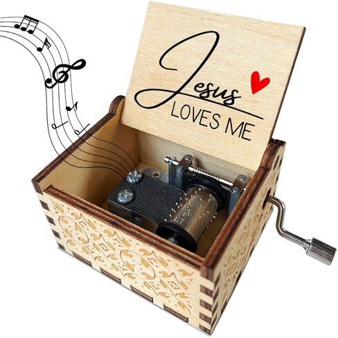 Jesus Loves Me Music Box Wooden Musical Box for Christians Wood Minimalism Music Box for Faith Based Gifts Vintage Hand Crank Musical Box for Religious Gifts Spiritual Gifts for Women - JRM834 in Saudi Arabia