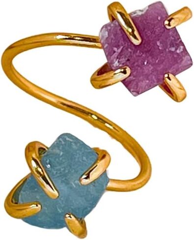 Custom Birthstone Ring, Raw Crystal Ring, Unique Gifts for Her, Gold Plated Rings, Adjustable Statement Rings, Rough Stone Ring, Choose Your Gemstones Gold Ring in Kuwait