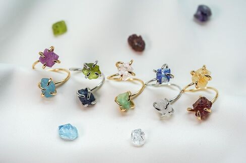 Custom Birthstone Ring, Raw Crystal Ring, Unique Gifts for Her, Gold Plated Rings, Adjustable Statement Rings, Rough Stone Ring, Choose Your Gemstones Gold Ring in Kuwait