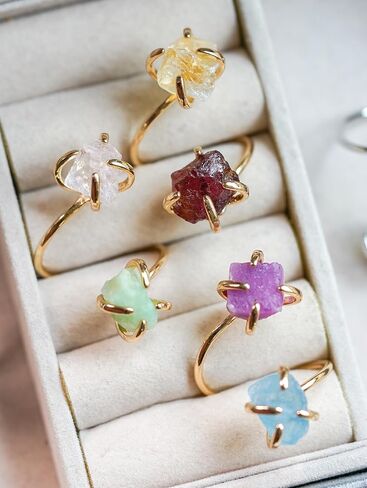 Custom Birthstone Ring, Raw Crystal Ring, Unique Gifts for Her, Gold Plated Rings, Adjustable Statement Rings, Rough Stone Ring, Choose Your Gemstones Gold Ring in Kuwait