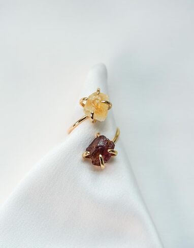 Custom Birthstone Ring, Raw Crystal Ring, Unique Gifts for Her, Gold Plated Rings, Adjustable Statement Rings, Rough Stone Ring, Choose Your Gemstones Gold Ring in Kuwait