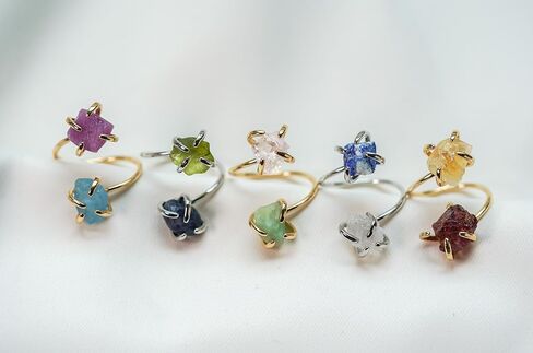 Custom Birthstone Ring, Raw Crystal Ring, Unique Gifts for Her, Gold Plated Rings, Adjustable Statement Rings, Rough Stone Ring, Choose Your Gemstones Gold Ring in Kuwait