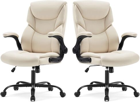 Sweetcrispy Computer Gaming Chair, Ergonomic High Back Heavy Duty Task Desk Office Chairs with Wheels, Flip-up Arms, Adjustable Height, PU Leather, Brown in Kuwait