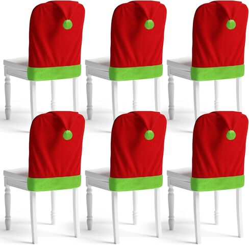 6pcs Red Hat Dining Chair Slipcovers Green Velvet Ball Christmas Chair Back Covers Kitchen Seat Covers for Christmas Holiday Festival Decoration in Saudi Arabia