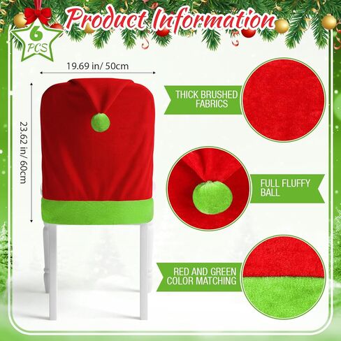 6pcs Red Hat Dining Chair Slipcovers Green Velvet Ball Christmas Chair Back Covers Kitchen Seat Covers for Christmas Holiday Festival Decoration in Saudi Arabia