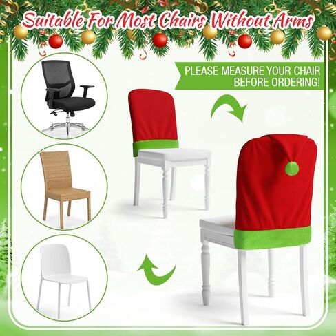 6pcs Red Hat Dining Chair Slipcovers Green Velvet Ball Christmas Chair Back Covers Kitchen Seat Covers for Christmas Holiday Festival Decoration in Saudi Arabia