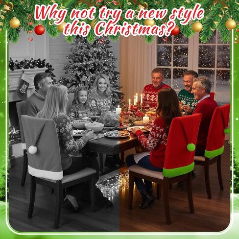 6pcs Red Hat Dining Chair Slipcovers Green Velvet Ball Christmas Chair Back Covers Kitchen Seat Covers for Christmas Holiday Festival Decoration in Saudi Arabia