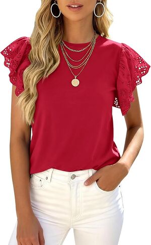 PRETTYGARDEN Womens Tops Dressy Casual Hollow Out Short Sleeve Summer Basic Tees 2026 Crewneck T Shirts Trendy Work Blouse in Saudi Arabia