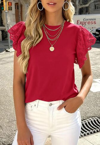 PRETTYGARDEN Womens Tops Dressy Casual Hollow Out Short Sleeve Summer Basic Tees 2026 Crewneck T Shirts Trendy Work Blouse in Saudi Arabia