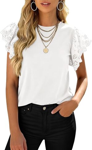 PRETTYGARDEN Womens Tops Dressy Casual Hollow Out Short Sleeve Summer Basic Tees 2026 Crewneck T Shirts Trendy Work Blouse in Saudi Arabia