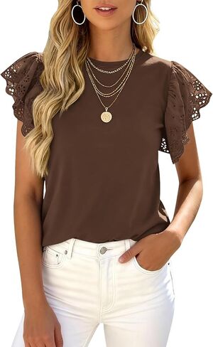 PRETTYGARDEN Womens Tops Dressy Casual Hollow Out Short Sleeve Summer Basic Tees 2026 Crewneck T Shirts Trendy Work Blouse in Saudi Arabia