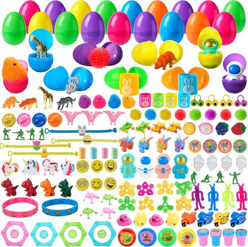 joyin 144 pcs بيض عيد الفصح مملوءة بسباق مع ألعاب بالإضافة إلى ملصقات في الداخل ، ألعاب محشوة لصيد بيض عيد الفصح ، حشوات/حشو سلة ، لصالح الحفلات ، لوازم جائزة الفصل الدراسي in Saudi Arabia