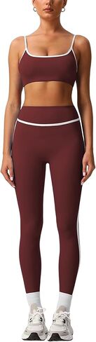 2 Piece Workout Sets for Women Contrast Panel Sports Bra Cami Top and Butt-lifting Pants Active Jogger Outfits in Saudi Arabia
