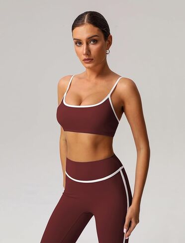 2 Piece Workout Sets for Women Contrast Panel Sports Bra Cami Top and Butt-lifting Pants Active Jogger Outfits in Saudi Arabia