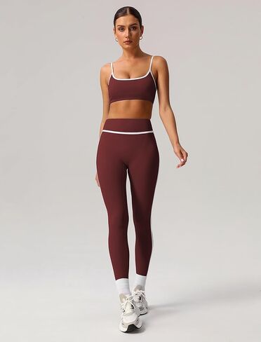 2 Piece Workout Sets for Women Contrast Panel Sports Bra Cami Top and Butt-lifting Pants Active Jogger Outfits in Saudi Arabia