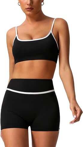 2 Piece Workout Sets for Women Contrast Panel Sports Bra Cami Top and Butt-lifting Pants Active Jogger Outfits in Saudi Arabia