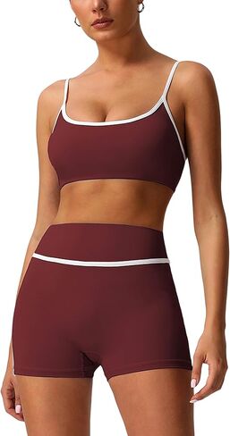 2 Piece Workout Sets for Women Contrast Panel Sports Bra Cami Top and Butt-lifting Pants Active Jogger Outfits in Saudi Arabia