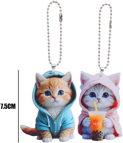 2pcs 2D Acrylic Sweater Cat key chains Pendant Cute Cartoon Keychain Car Rearview Mirror Backpack Charm Decoration,7.5cm in Saudi Arabia