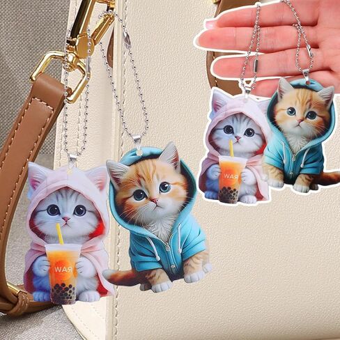 2pcs 2D Acrylic Sweater Cat key chains Pendant Cute Cartoon Keychain Car Rearview Mirror Backpack Charm Decoration,7.5cm in Saudi Arabia
