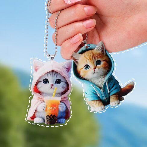 2pcs 2D Acrylic Sweater Cat key chains Pendant Cute Cartoon Keychain Car Rearview Mirror Backpack Charm Decoration,7.5cm in Saudi Arabia