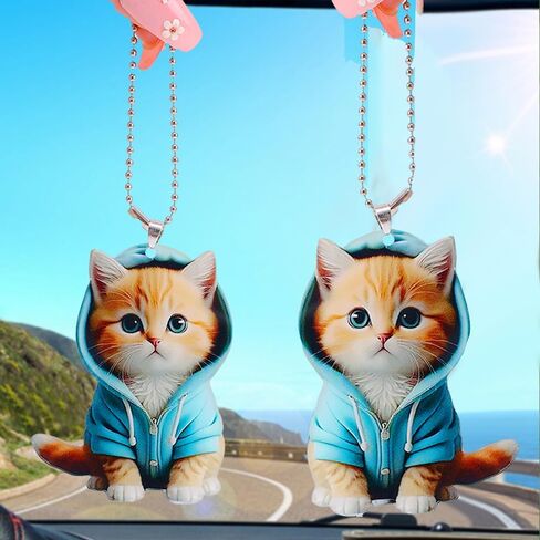 2pcs 2D Acrylic Sweater Cat key chains Pendant Cute Cartoon Keychain Car Rearview Mirror Backpack Charm Decoration,7.5cm in Saudi Arabia
