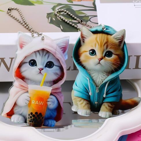 2pcs 2D Acrylic Sweater Cat key chains Pendant Cute Cartoon Keychain Car Rearview Mirror Backpack Charm Decoration,7.5cm in Saudi Arabia