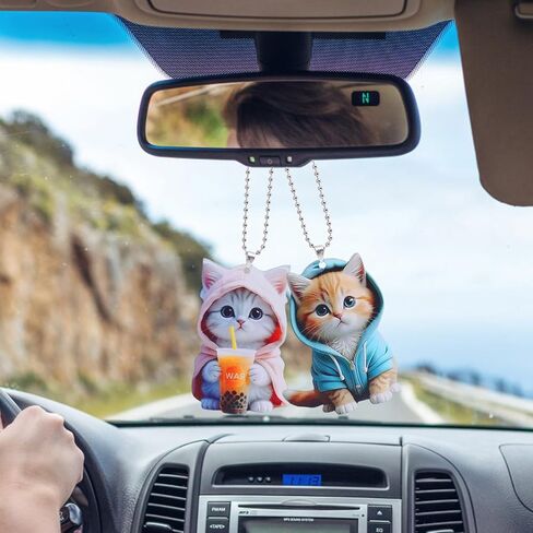 2pcs 2D Acrylic Sweater Cat key chains Pendant Cute Cartoon Keychain Car Rearview Mirror Backpack Charm Decoration,7.5cm in Saudi Arabia