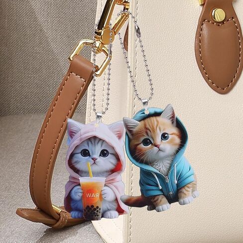 2pcs 2D Acrylic Sweater Cat key chains Pendant Cute Cartoon Keychain Car Rearview Mirror Backpack Charm Decoration,7.5cm in Saudi Arabia