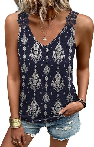 Sipaya Tank Top for Women Spring Fashion Sleeveless V Neck Lace Tops Flower Flowy Summer Outfits Beach Vacation in Kuwait