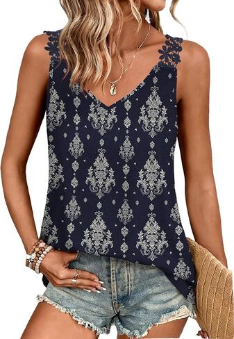 Sipaya Tank Top for Women Spring Fashion Sleeveless V Neck Lace Tops Flower Flowy Summer Outfits Beach Vacation in Kuwait