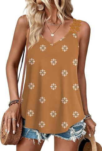 Sipaya Tank Top for Women Spring Fashion Sleeveless V Neck Lace Tops Flower Flowy Summer Outfits Beach Vacation in Kuwait