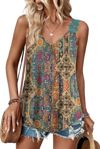Sipaya Tank Top for Women Spring Fashion Sleeveless V Neck Lace Tops Flower Flowy Summer Outfits Beach Vacation in Kuwait